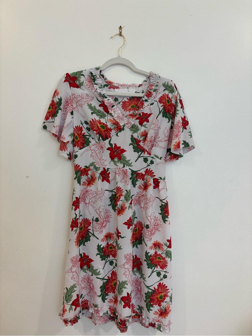 YUNA Floral Ruffle Trim Flutter Sleeve Mini Dress